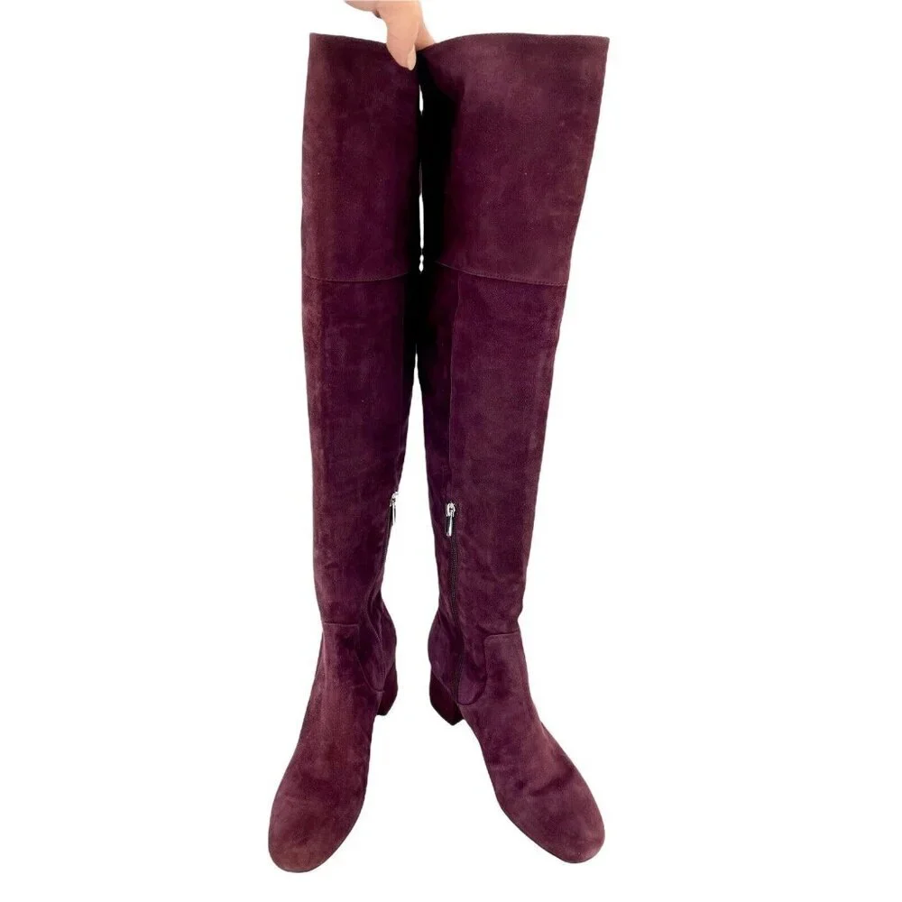 Sam Edelman Boots Elina Suede Leather Over Knee Boots Burgundy Sz 6 New